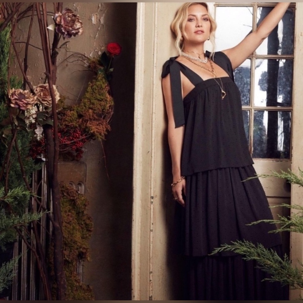 NWT HAPPY X NATURE Womens Black Tiered Sleeveless Maxi Tank Dress size S